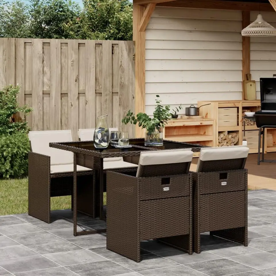 vidaXL - 5-delige Tuinset met wit kussens - Bruin - PE rattan - 110x106 cm