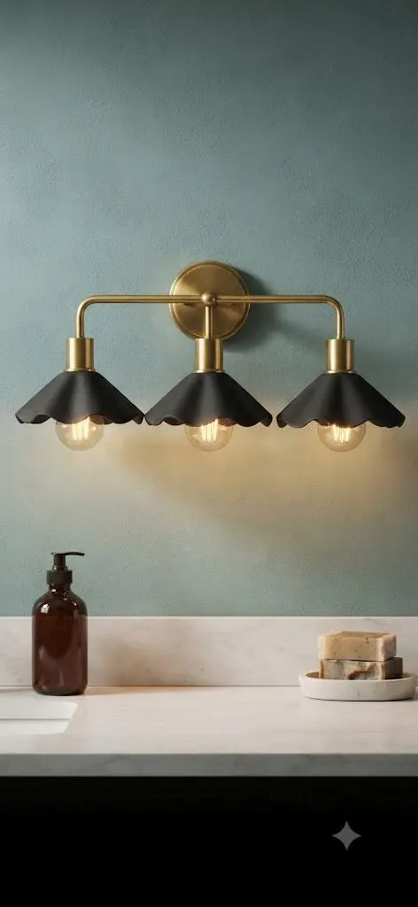 3 Light Matte Black Scalloped Vanity Sconce – Brass Bar Bathroom Lighting