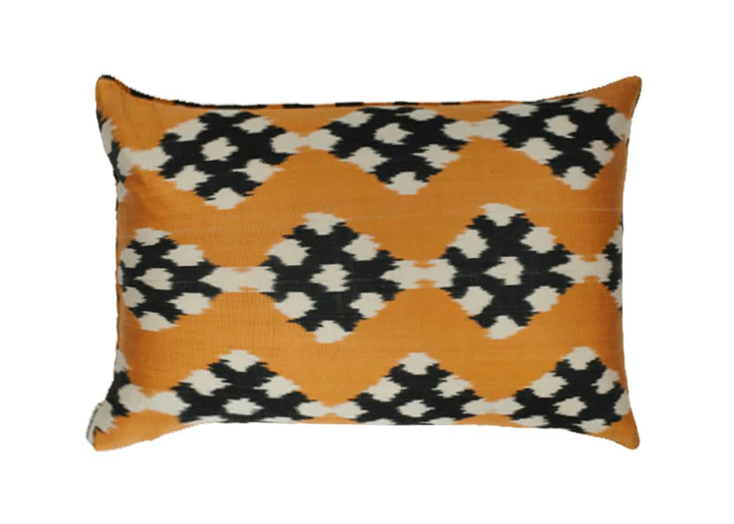 - Housse de coussin velours et soie ikat  40x60 orange