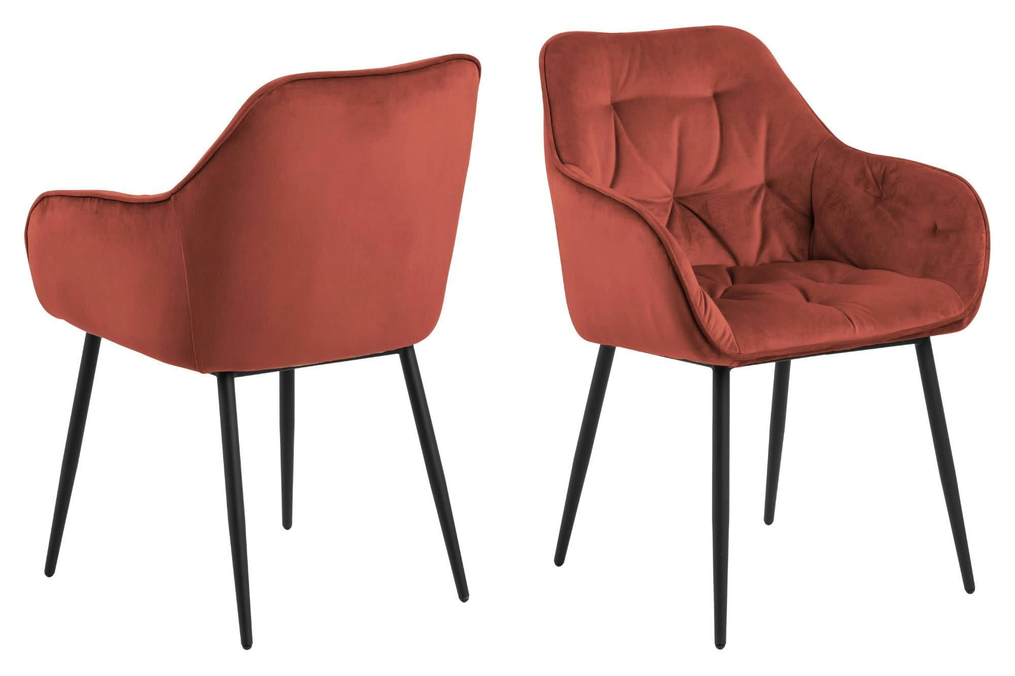 TERI - Lot de 2 fauteuil de salle à manger en velours et métal