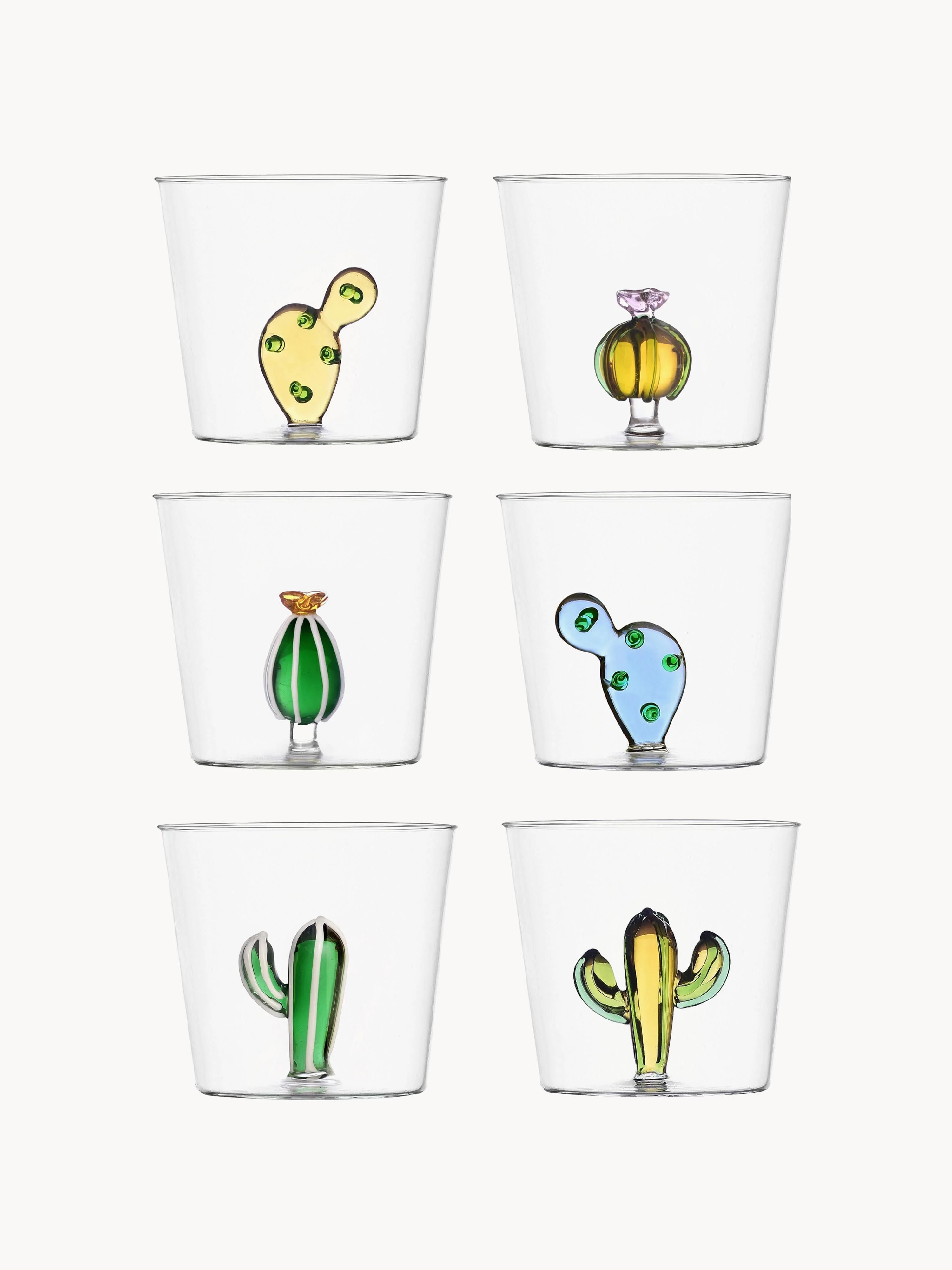 Handgefertigte Trinkgläser Desert Plants aus Borosilikatglas, 6er-Set