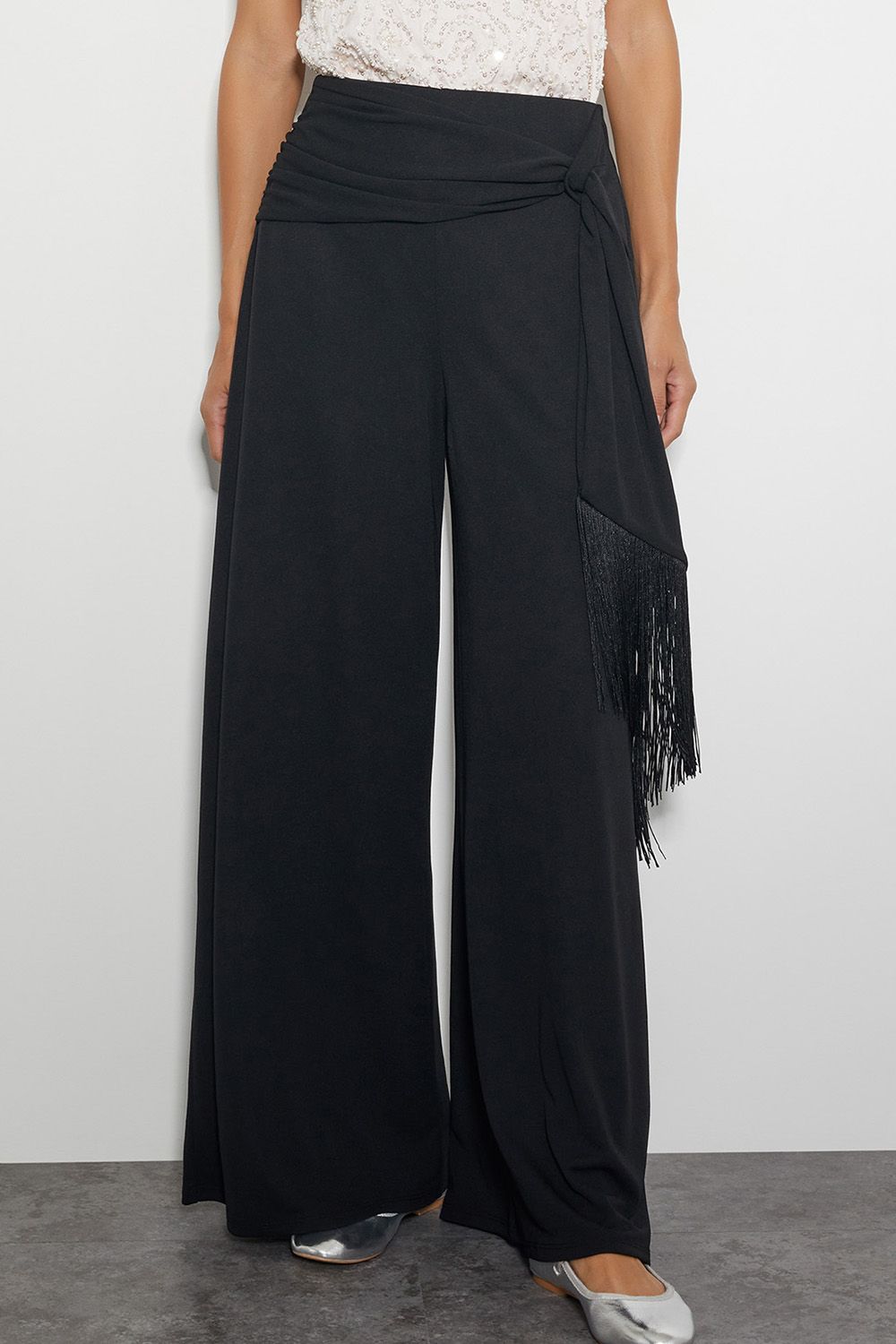 Monsoon Tanya Tassel Wide Leg Trousers Black