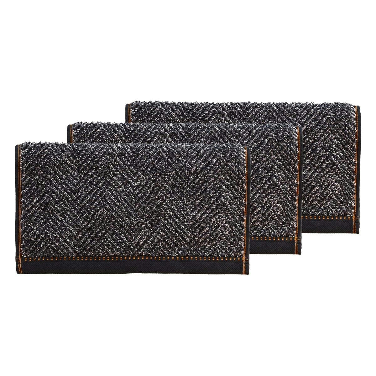 CASUAL - Lot de 3 serviettes invité 550gr/m²  carbone 30x50 cm