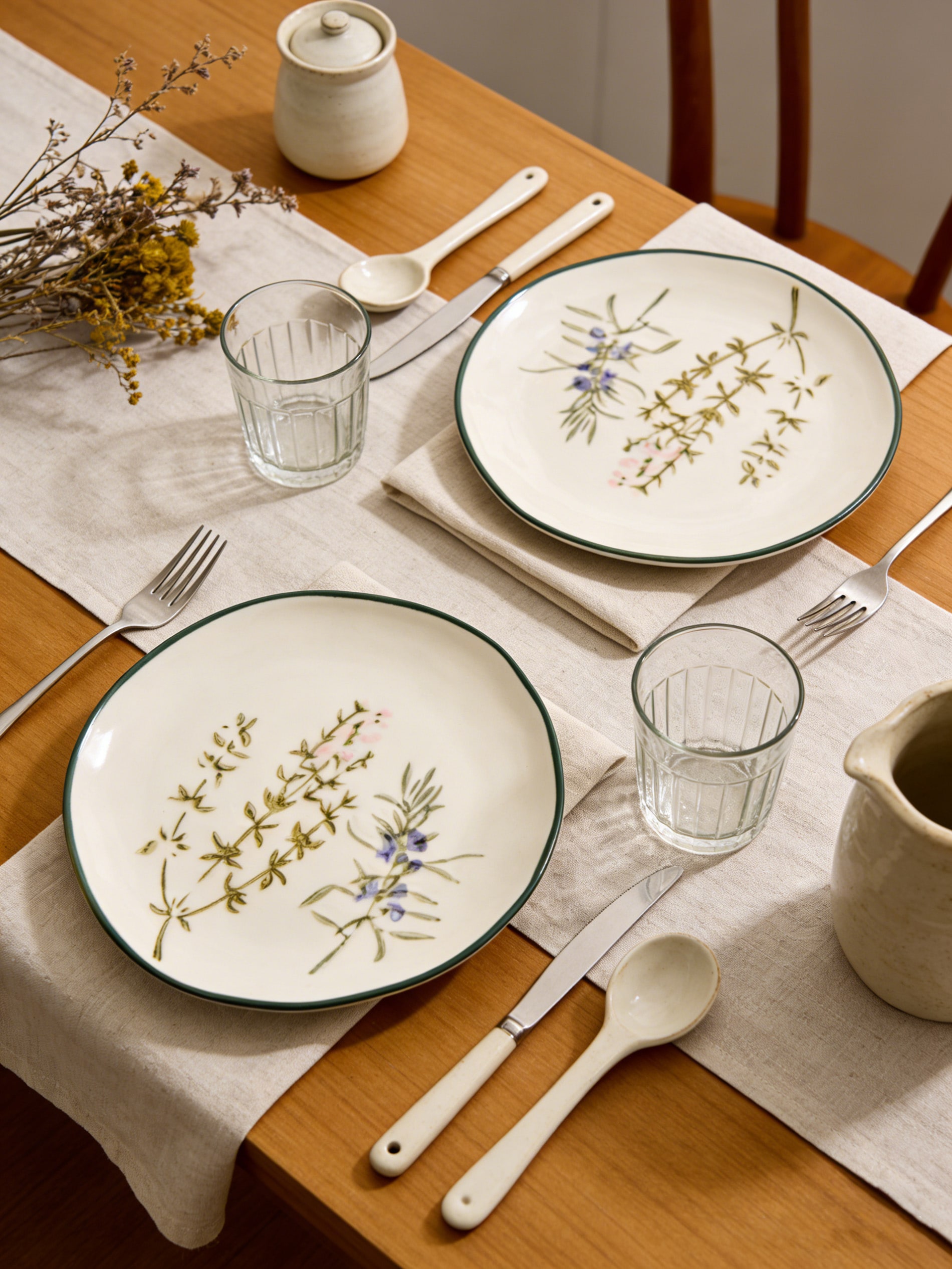 Ręcznie malowane talerze ceramiczne z efektem popękanego szkliwa 2 pack