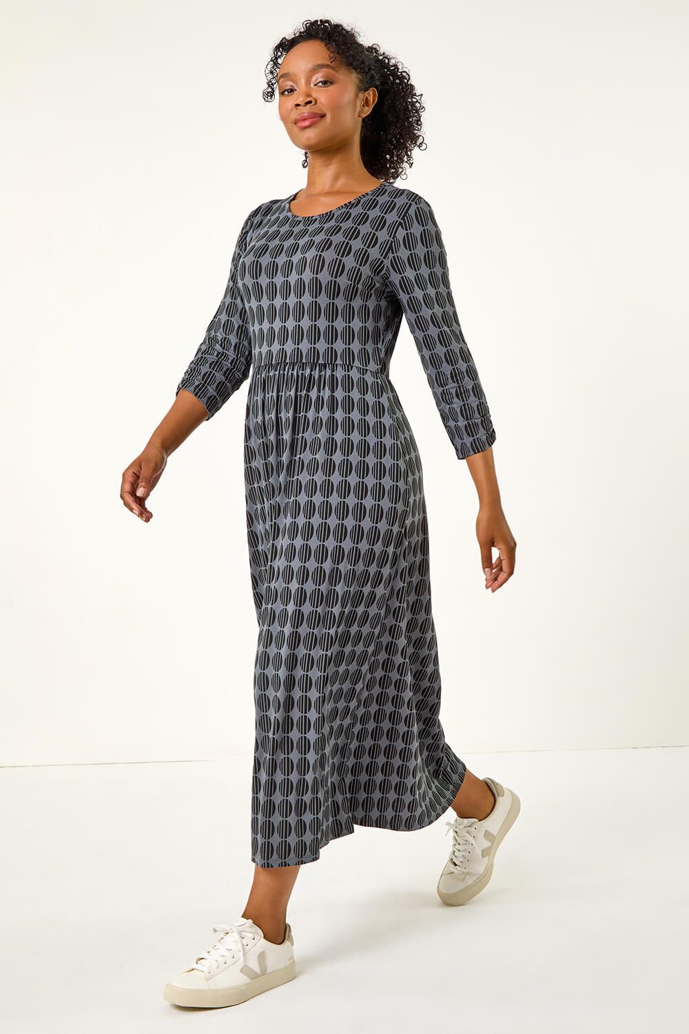 Roman Petite Geometric Spot Midi Dress