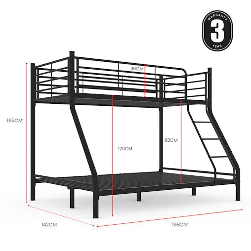 NNEMB Metal Single over Double Bunk Bed Frame-Dark Matte Grey