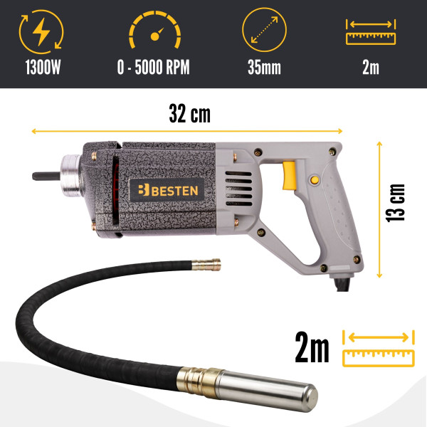 Wibrator do betonu BESTEN BE0002856 1300W buława 2 m 35 mm