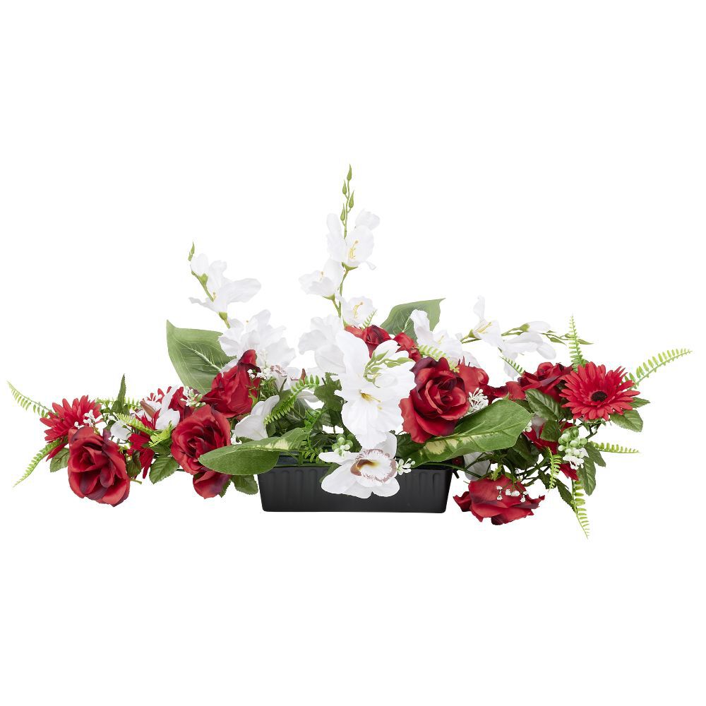 Raquette fleur artificielle L80cm rouge et blanc