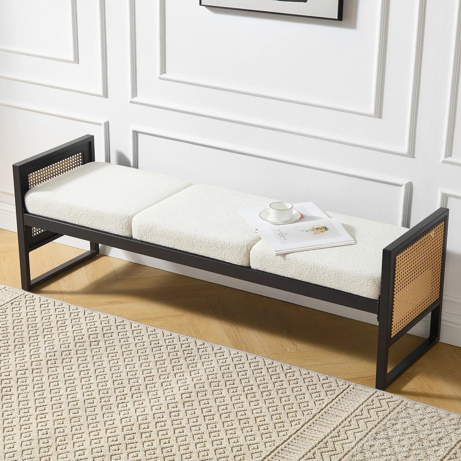 Fabric Upholstered Storage Bench for End of Bed, Entryway, Living Room - 56.69L x 16.93W x 22.4H
