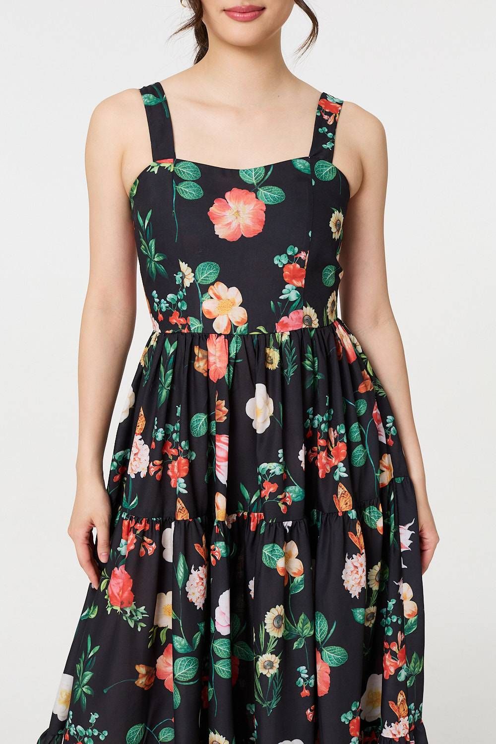 Izabel London Floral Sleeveless Skater Midi Dress