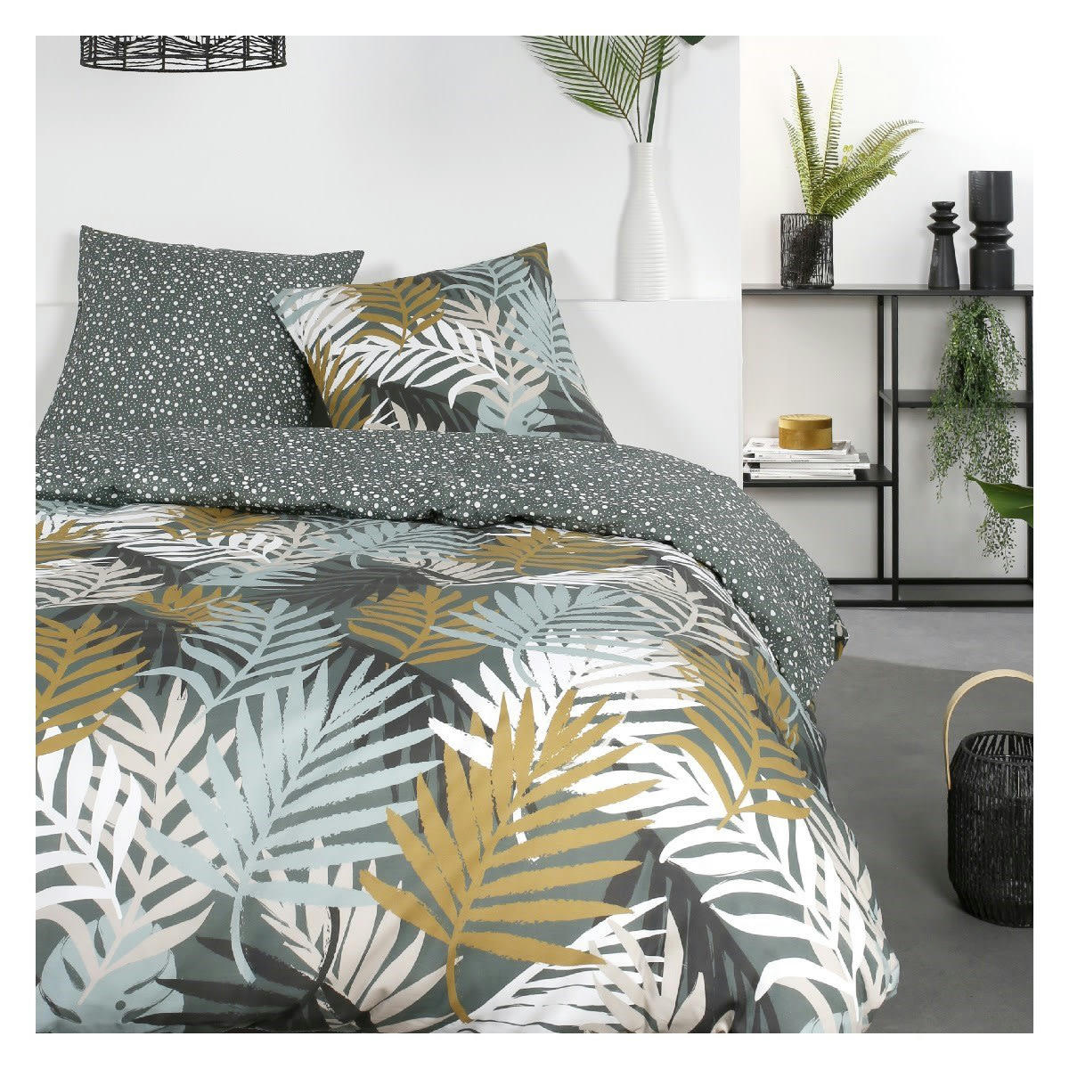 MAWIRA - Parure de lit zippée 2 personnes imprimé en Coton Bleu 240x220 cm