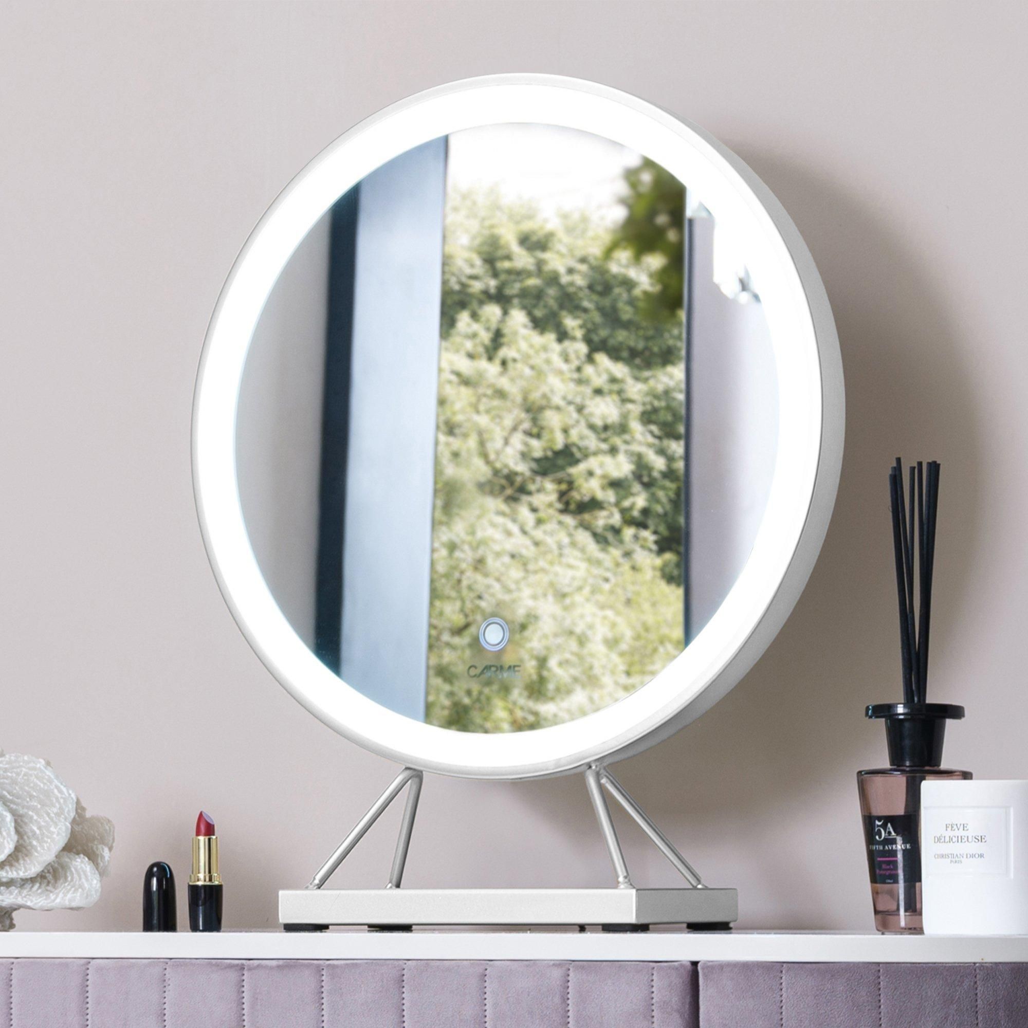 CARME HOME Belle Medium Silver Frame Touch Sensor LED Makeup Mirror with Lights