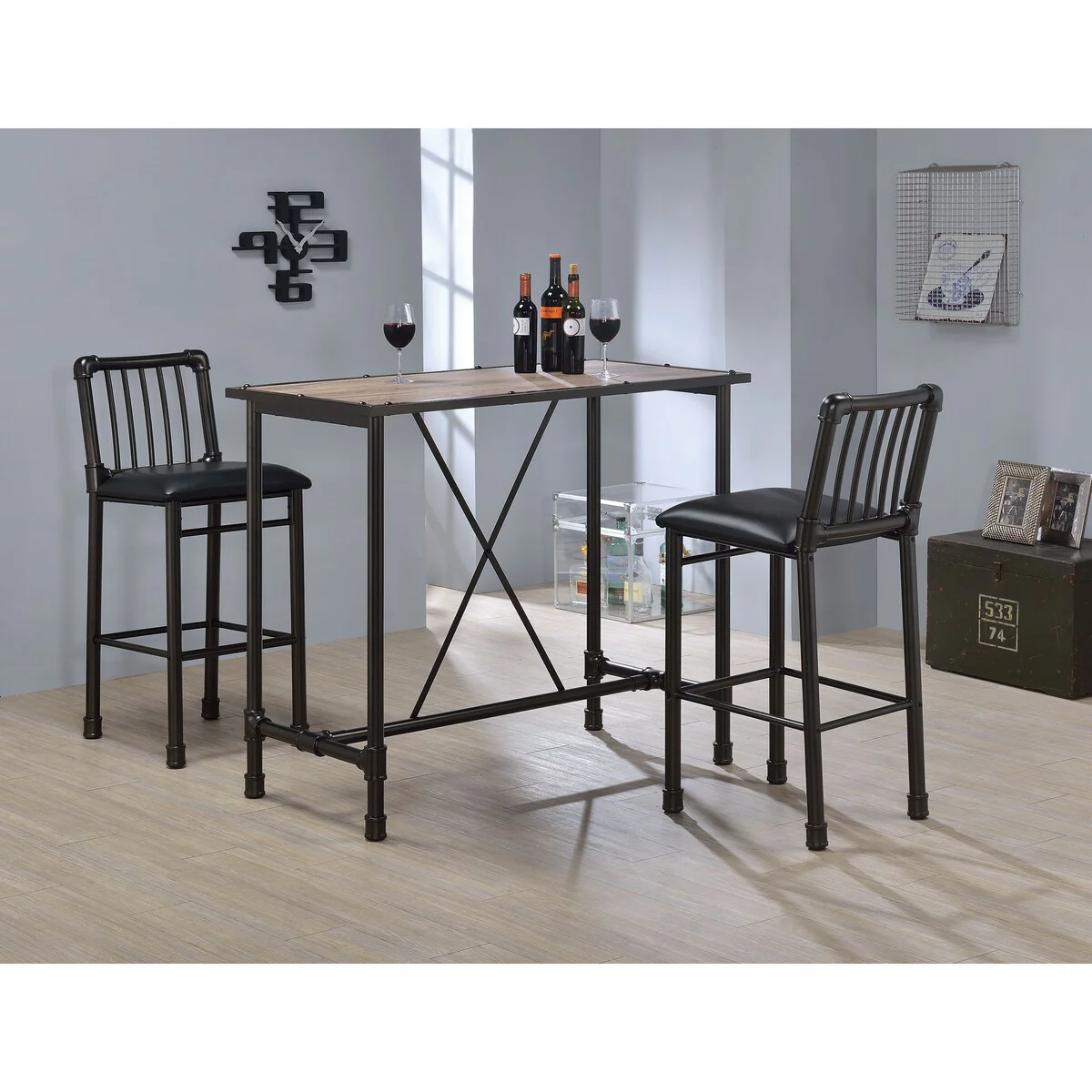 Carbon Loft Leona Rustic Oak and Metal Bar Table