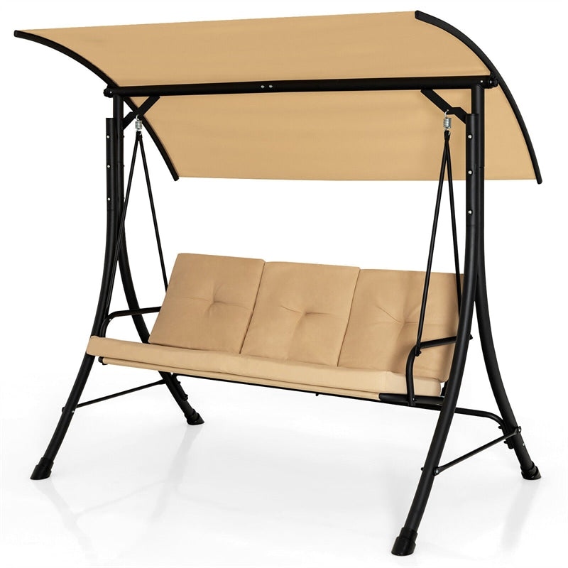 3-Person Porch Swing Outdoor Patio Swing with Adjustable Canopy & Removable Cushions