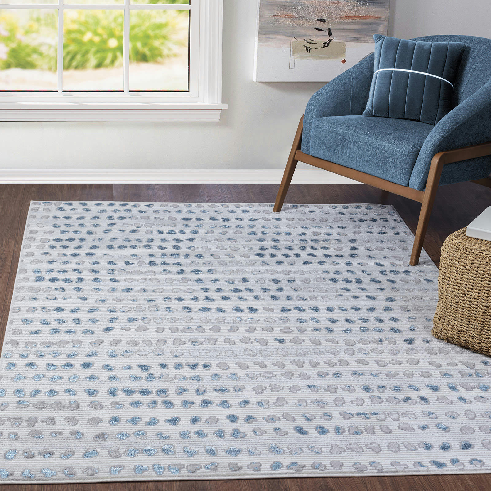VALKIRIA - Tapis Scandinave à Pois Ivoire/Bleu/Gris 200x275