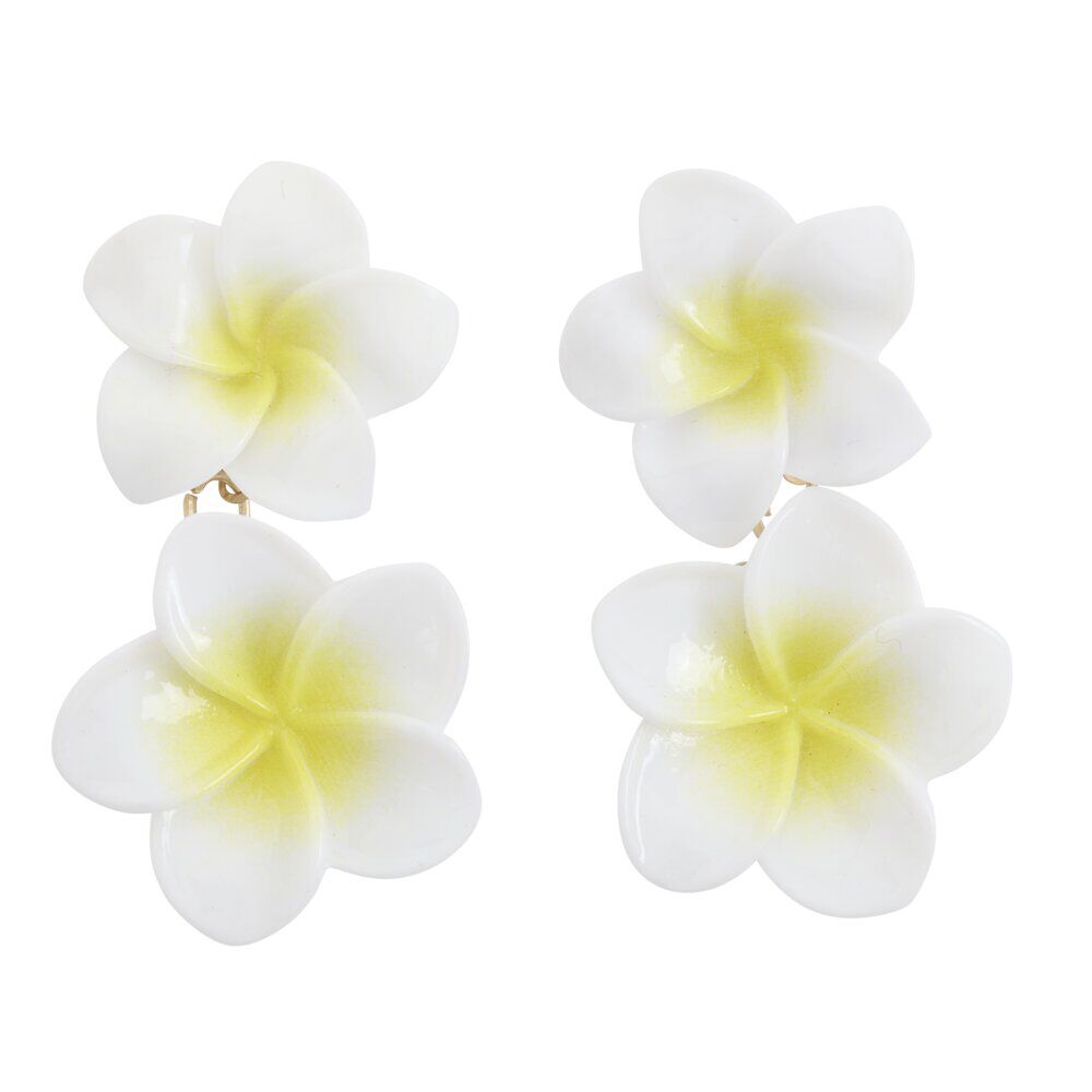Boucles d'oreilles époxy double fleur de tiaré jaune et blanche L2,5cm