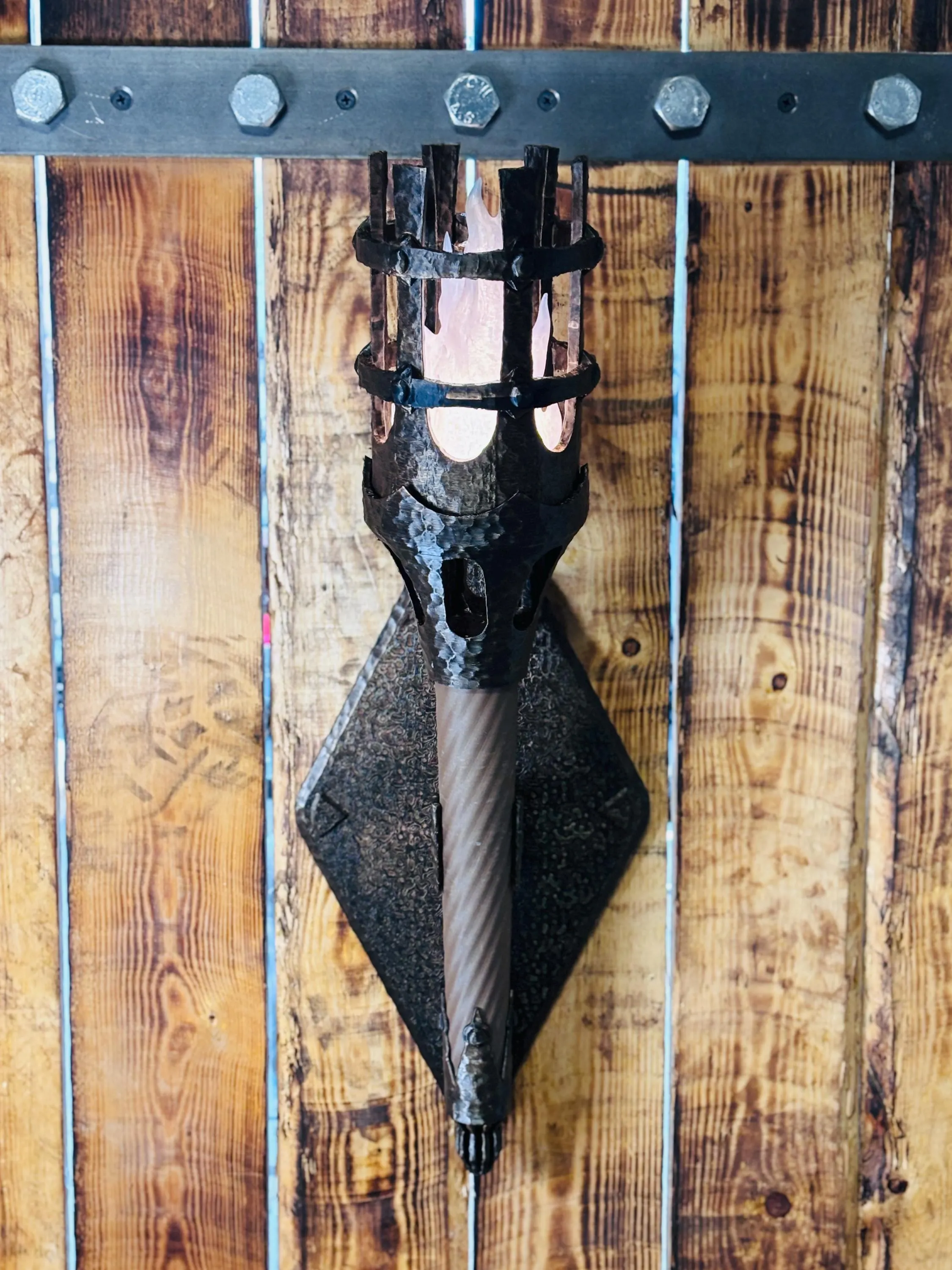 Bronze Torch Wall Torch Medieval LED Wall Torch with RGB & Remote Control – Fantasy Decoration, LARP Torch