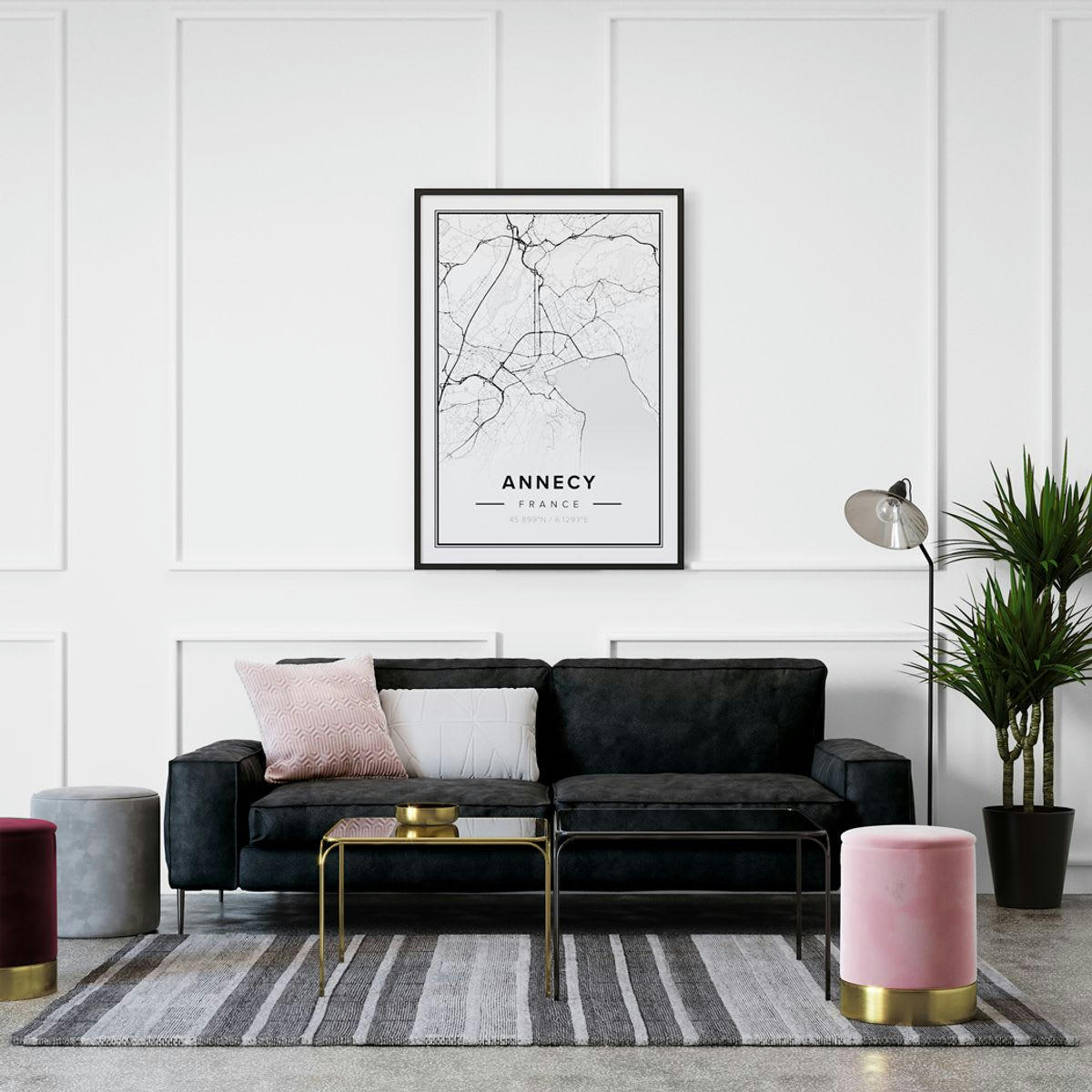 BRETT - Canapé 3 places en cuir de vache noir