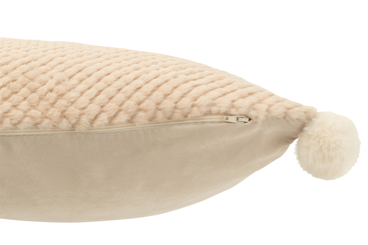 J-Line kussen Zacht Pompoms - polyester - beige