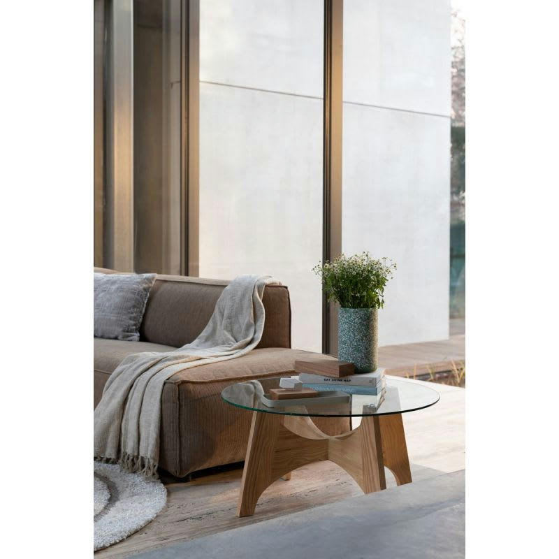 KOBE - Table basse ronde en bois et verre D 80