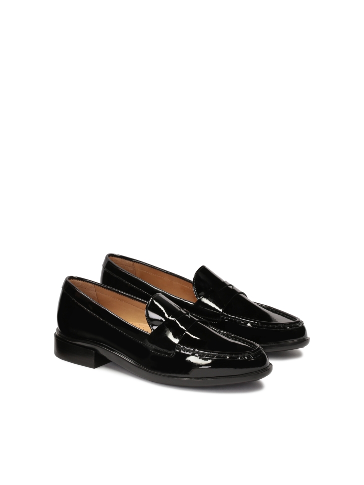 Black patent leather loafer shoes