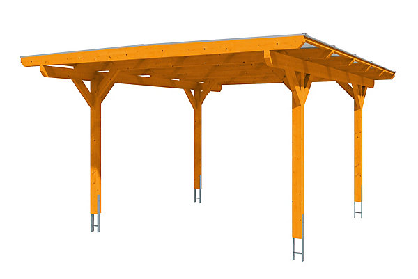 Carport SKAN HOLZ Odenwald 428x541cm, bois lamellé-collé, traitement coloré chêne clair