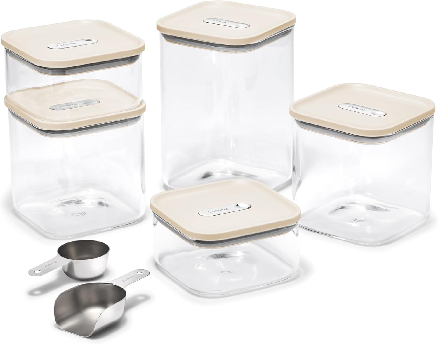 Caraway 13-Piece Glass Airtight Food Storage Containers with Lids – Non-Toxic, BPA-Free Kitchen Storage Containers – Stackable, Space-Saving Airtight Containers for Dry Goods and More - Cream