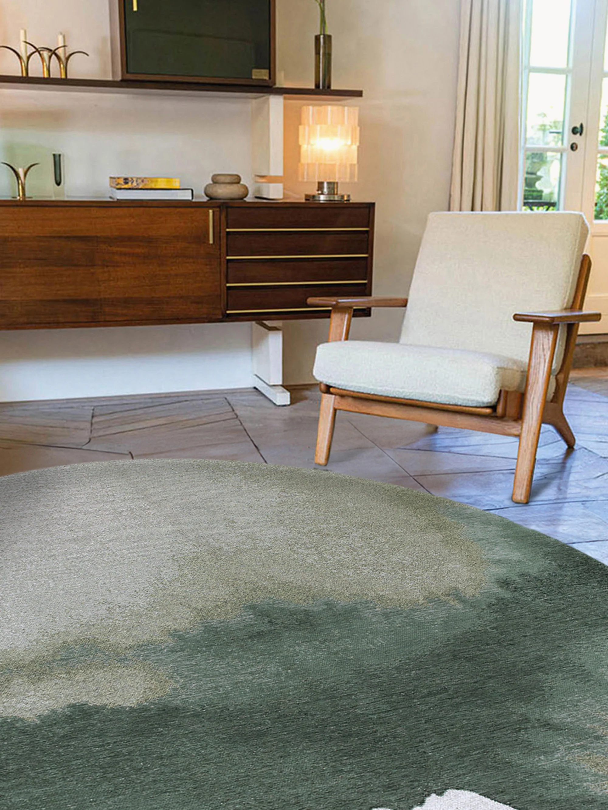 Waschbarer Runder Indoor & Outdoor-Jacquard-Teppich Lagoon