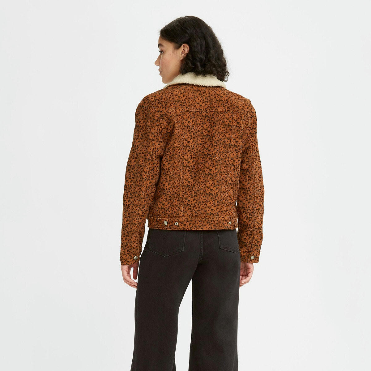 Blouson col sherpa, imprimé léopard