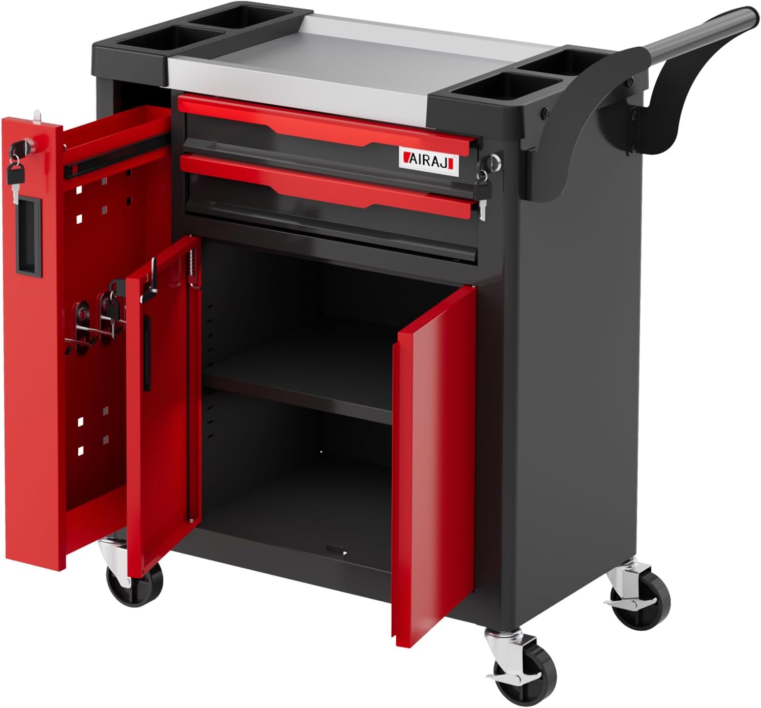 2-Drawer Tool Chest with Wheels, Rolling Tool Chest with Side Drawer,Tool Cabinet Drawers lockable,Tool Cart with Top compartment,for Garage Storage,Workshop,Home,Safety Rounded Corner Anti-collision