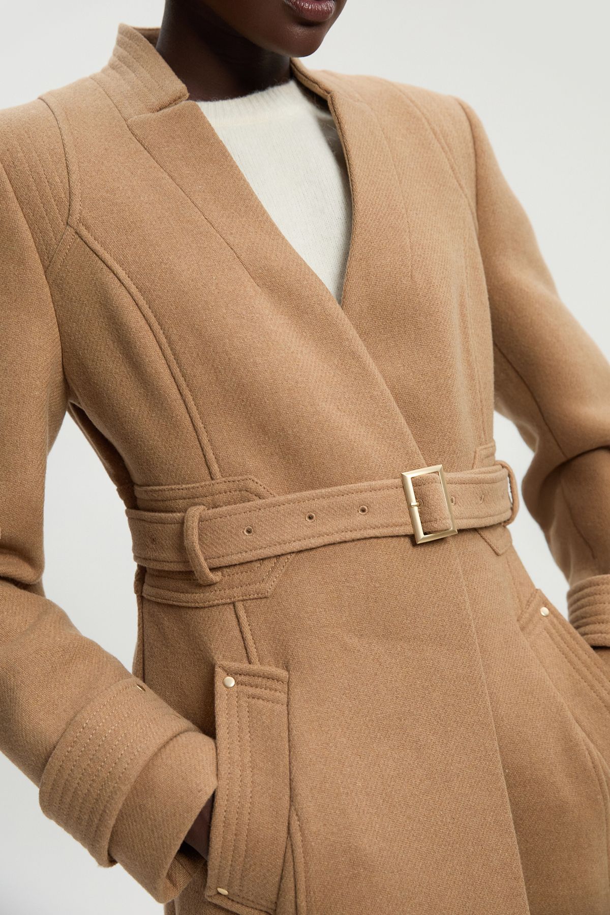 KarenMillen Petite Wool Investment Notch Neck Belted Detail Tailored Maxi Coat