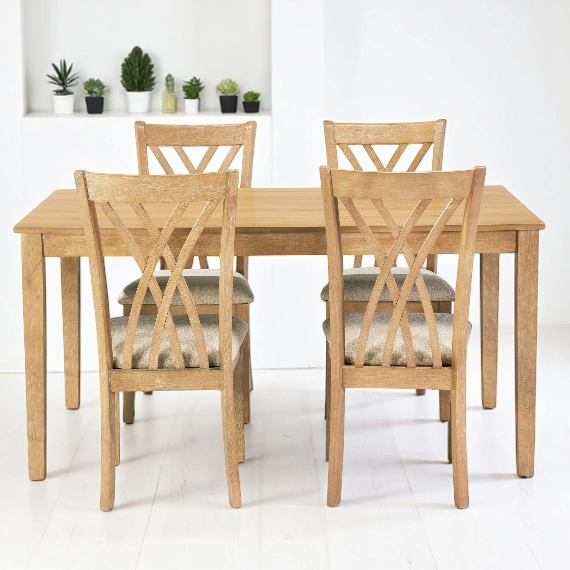 Modern 5-Piece Dining Table Set with 4 Wood Chairs, 60 Rectangular Table, Anti-Slip Design for Kitchen, Dining Room
