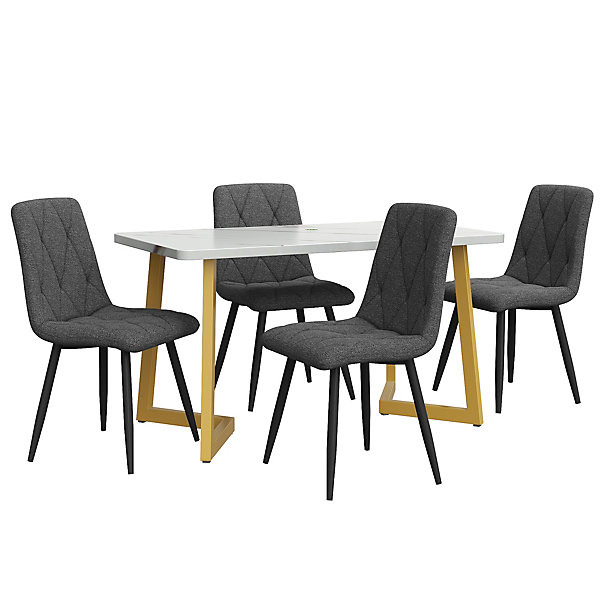 Ensemble Table et Chaises - Table Rectangulaire et Chaises Lin, Pieds Métal Doré, MDF Salle à Manger, 117x68x75 cm, Gris