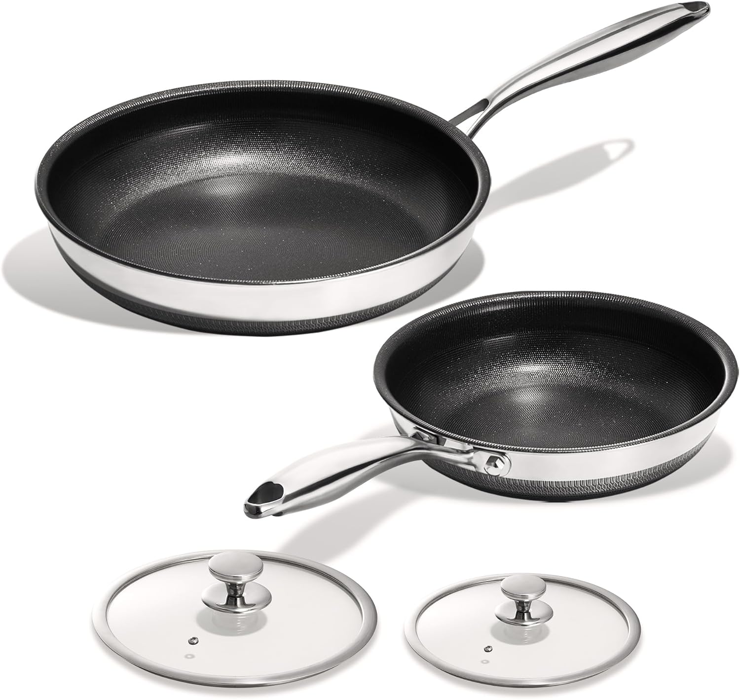 KITEXPERT Non Stick Frying Pans Set - 2 Piece (10, 12) Titanium Ceramic Pan with Lids, Nonstick Skillet Stainless Steel, PFAS PFOA & PTFE Free, Dishwasher & Oven Safe, All Cooktops Compatible