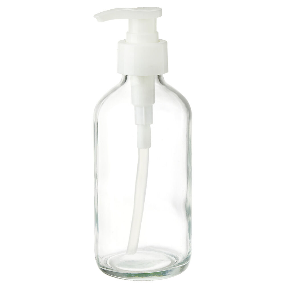 Distributeur de savon 200ml en verre et plastique gris Ø6xH17cm