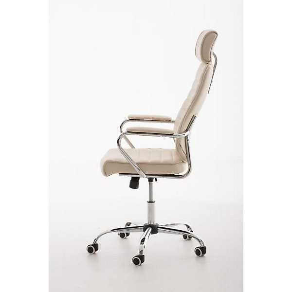 Chaise de bureau Rako CLP Similicuir crème métal chromé ajustable