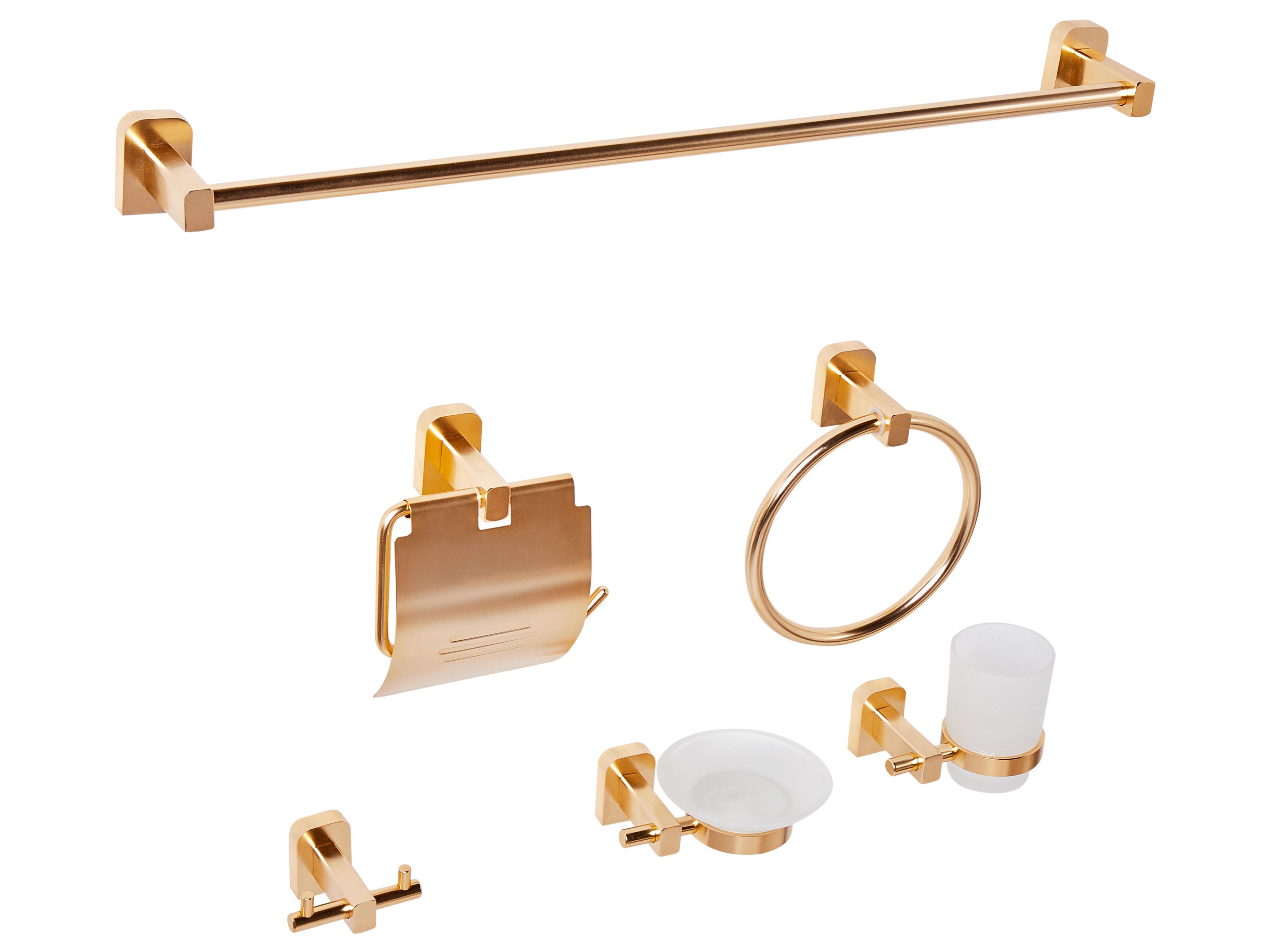6-Piece Bathroom Hardware Set POCONE with Towel Bars and Hooks Gold