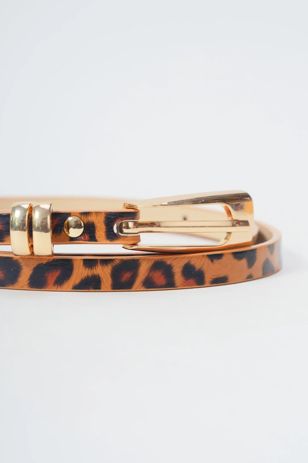 Skinny Animal Print Belt With Gold Trim - Size S/M