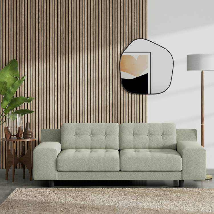 Habitat Hendricks Fabric 3 Seater Sofa-Sage Green-Black Leg