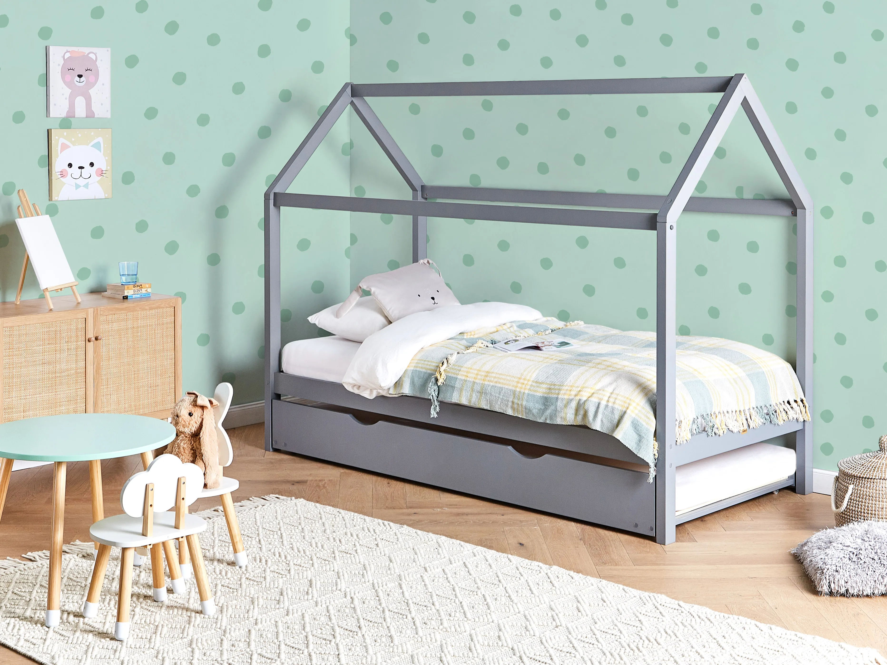 Kids Trundle Bed Pine Wood CRILLON 90 x 200 cm (EU Single) Grey