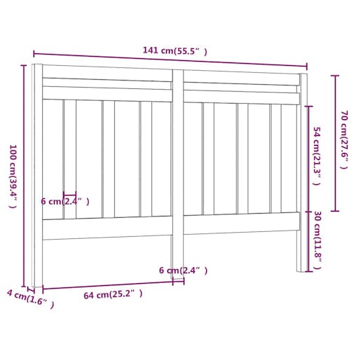 NNEVL Bed Headboard Black 141x4x100 cm Solid Wood Pine