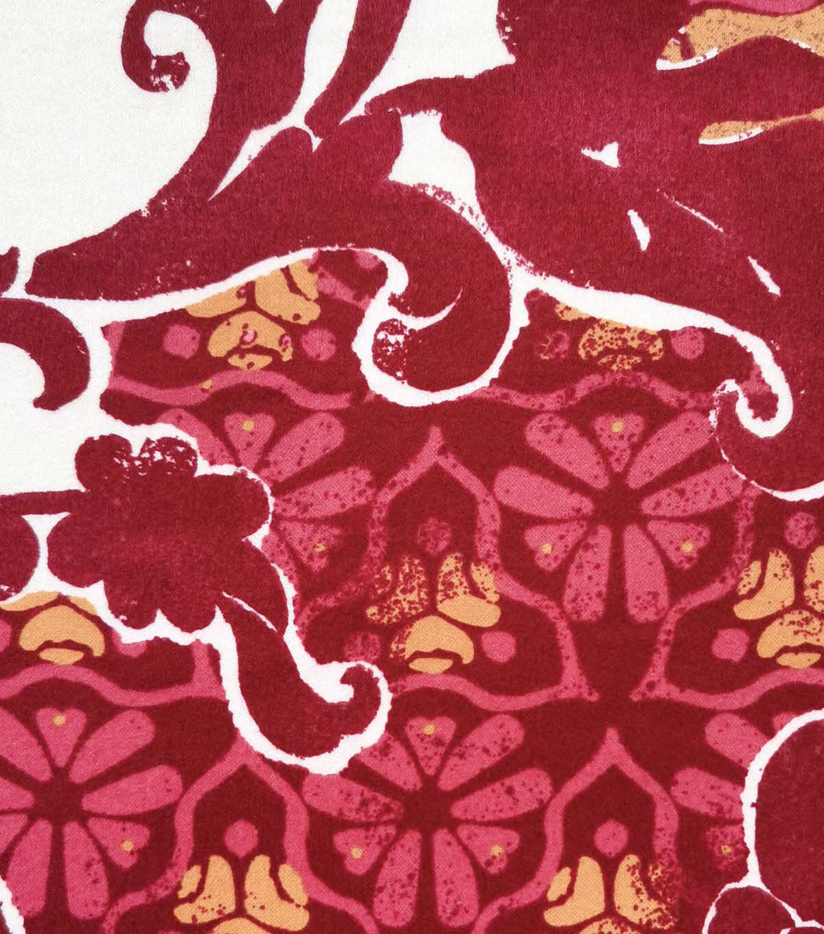 Red Damask Floral Red Luxe Flannel Fabric