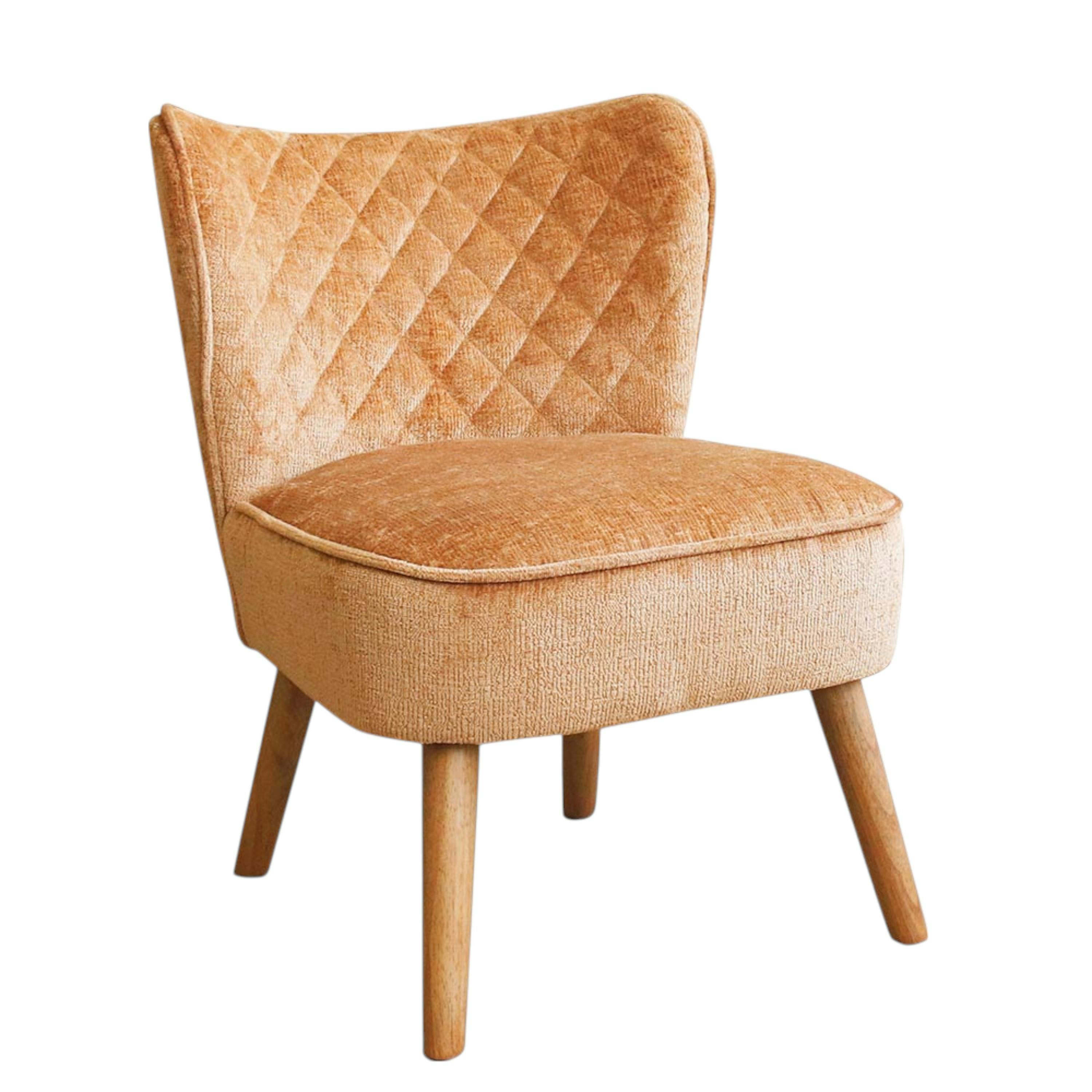 Fauteuil moutarde en tissu chenille - pieds bois IENA