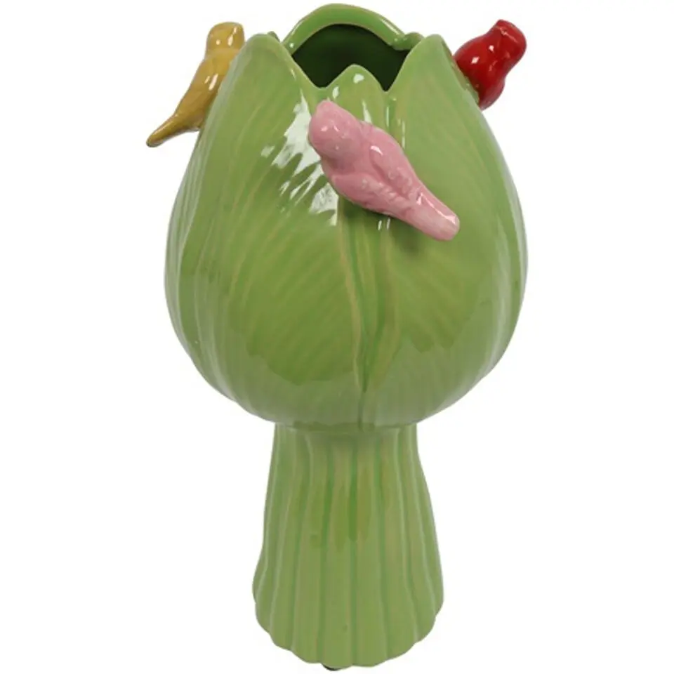 Countryfield vaas Tulip - tulpen vorm - vogeltjes - steen - groen