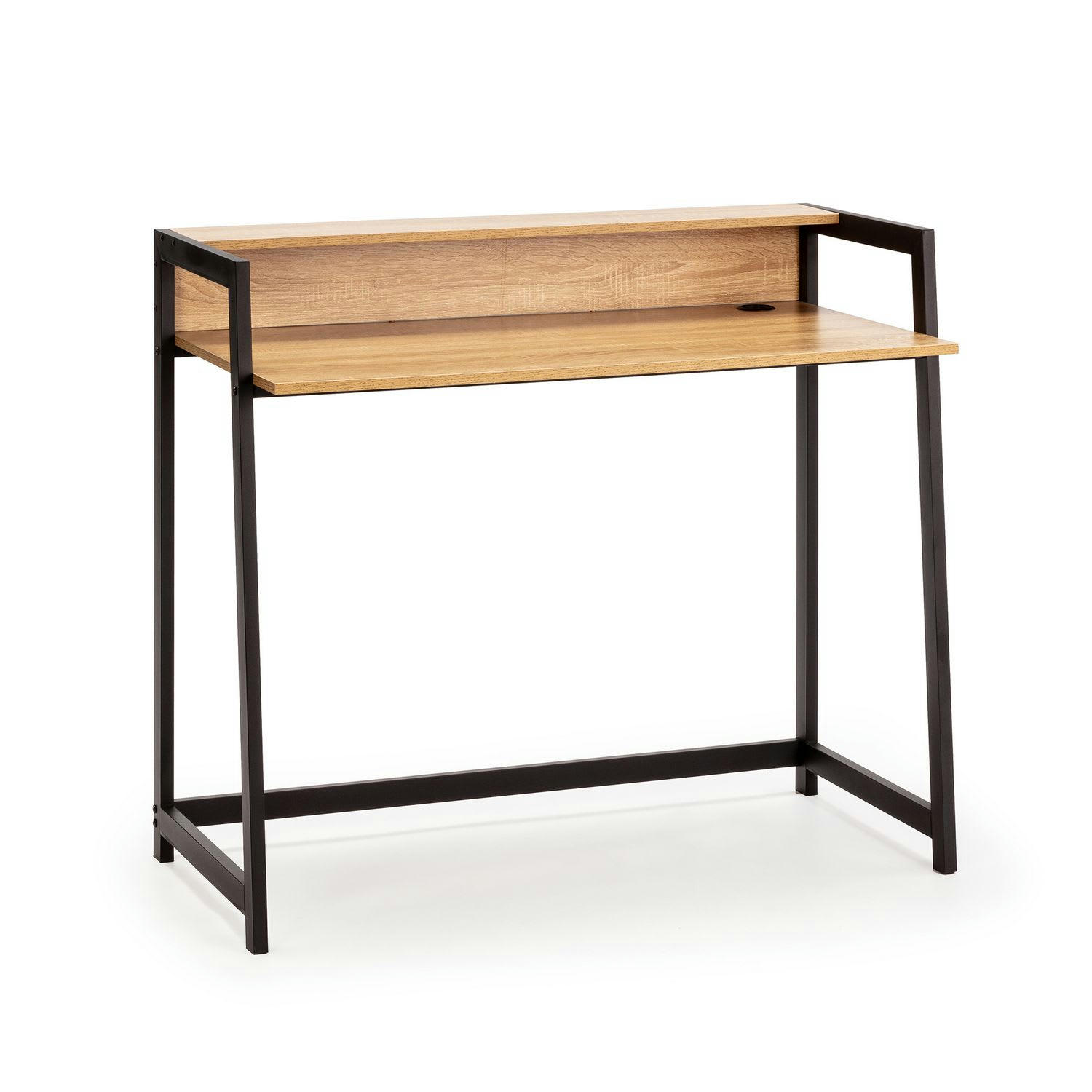 NAIA - Bureau noir, 1 étagère, style industriel, 104 cm longueur