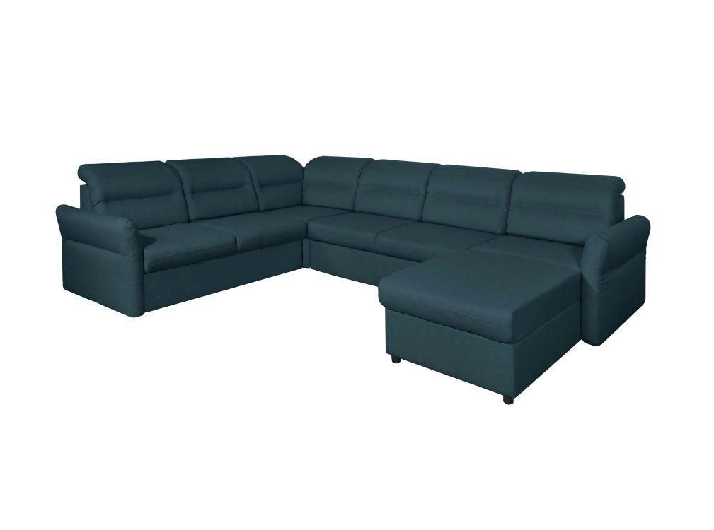 AMBRE - Canapé panoramique modulable convertible avec coffre -  Bleu