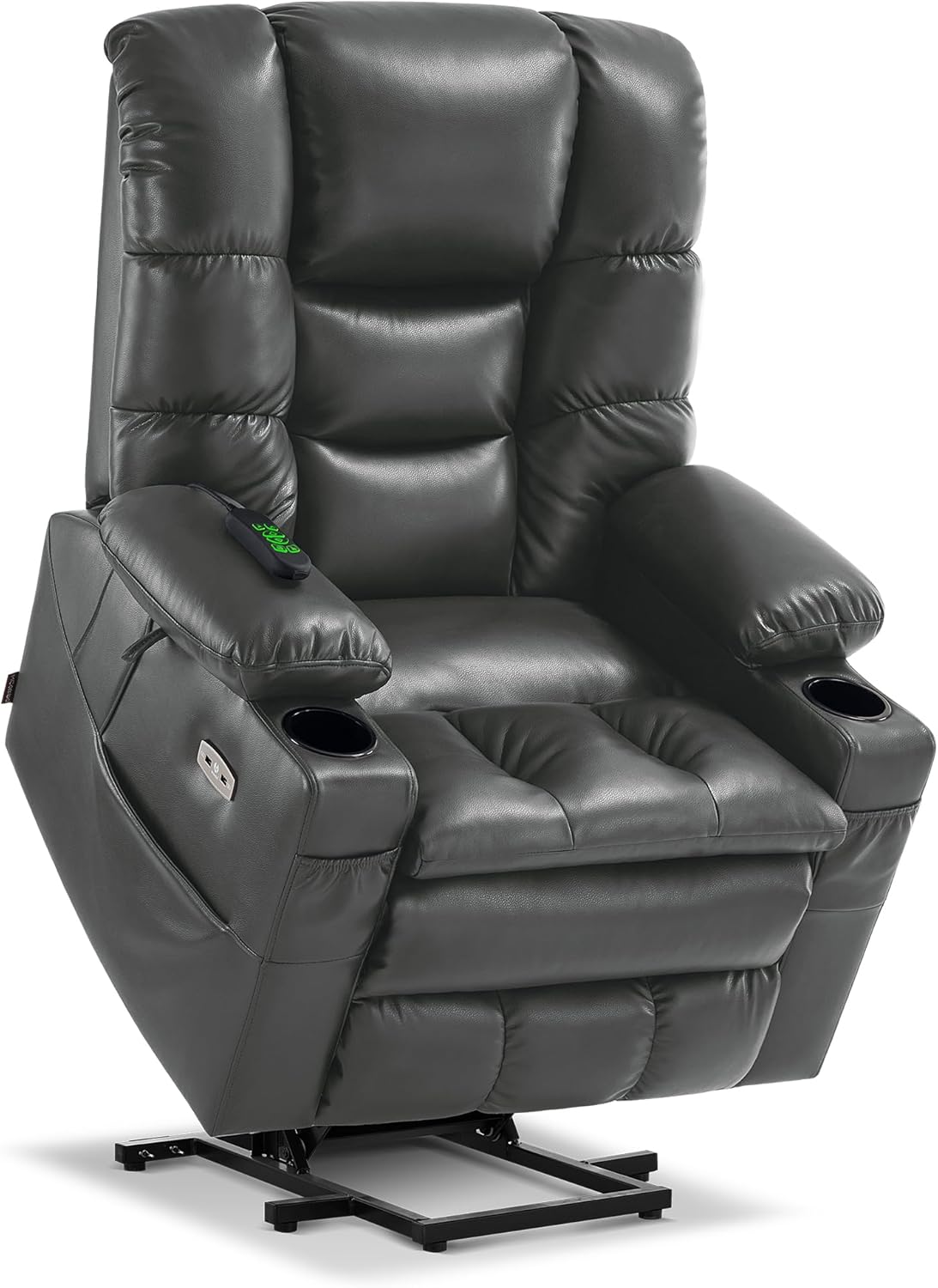 MCombo Large Triple Motor Power Lift Recliner Chair with Massage and Dual Heating, Adjustable Headrest for Tall Elderly People, Faux Leather 7634 (Dark Grey, Large)