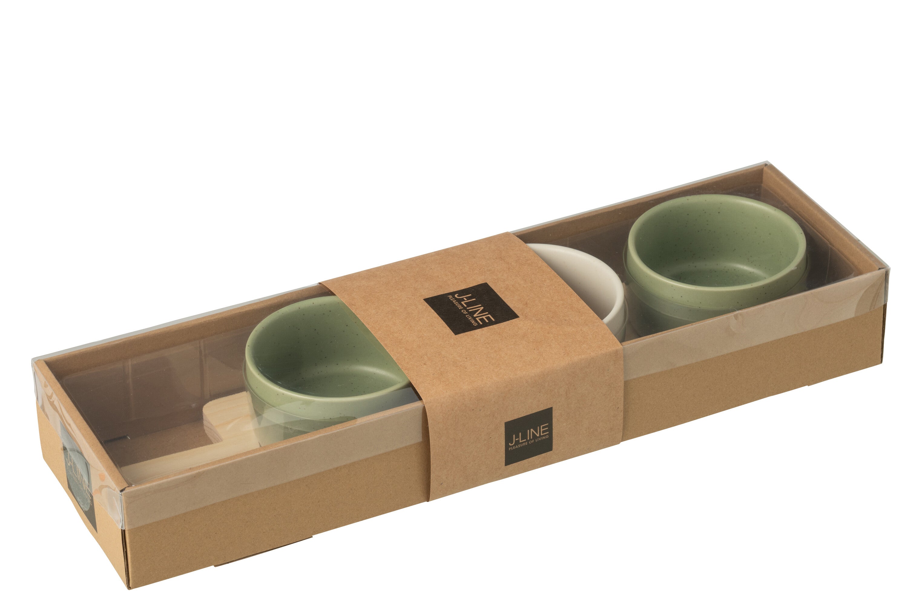 J-Line tapasplank 3 kommen + bambouschaal In Doos - keramiek