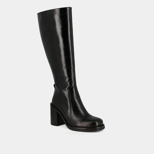 Bottes à talons débordantsen cuir noir taille mollet m | BRETZEL