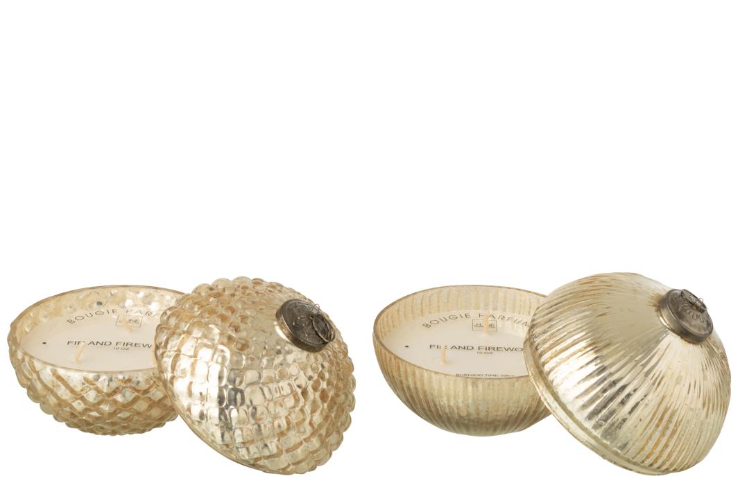 J-Line geurkaars Kerstbal - glas - goud - large - 2 stuks